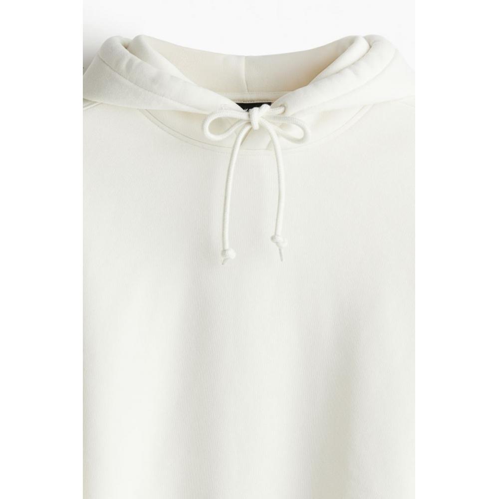H M Loose Fit Printed Hoodie wHite