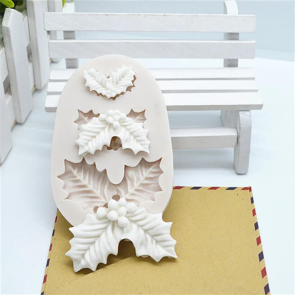 Silicone Resin Molds Christmas Tree Leaves Fondant Mold Cake Decorating Tools Pastry Kitchen Baking Accessories