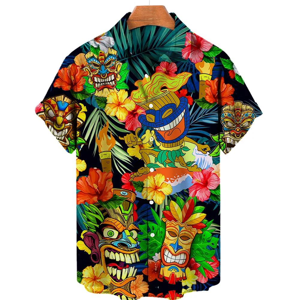 

Men s Summer Short Sleeve Hawaiian Shirt Beach Holiday Print Shirt Top 100% Polyester Men s Street Style Short Sleeve Shirt 5XL