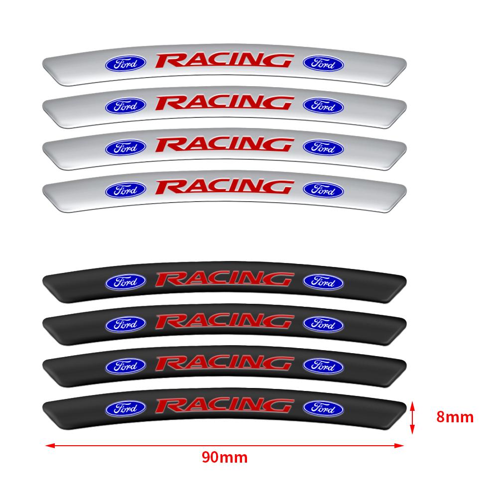 BHSP3 4Pcs Car Wheel Tire Rim Sticker Decor Accessories For Ford Focus Mk2 MK3 MK7 MK4 Fiesta Ranger Mustang Kuga Mondeo Explorer GTD