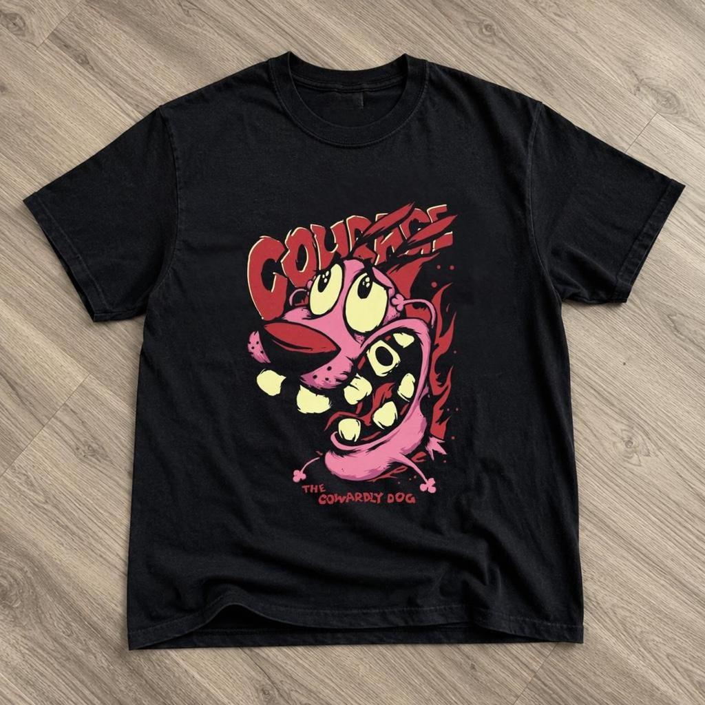 Vintage Courage The Cowardly Dog Cartoon Print Short Sleeve TShirt Retro Unisex Graphic Tee 90s Nostalgia Summer Streetwear Top