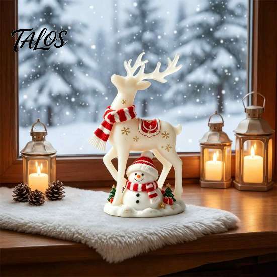 Resin Elk Snowman Ornaments Christmas Reindeer Figurine, White Deer Statue with Red Scarf, Unique Housewarming Gift Winter Holiday Tabletop Fireplace