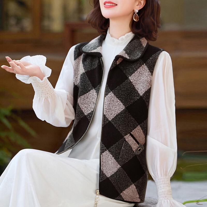 Женский осенний жилет Paster в клетку с лацканами без рукавов 2XL