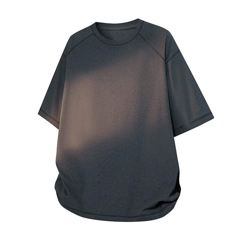 Fitness-T-Shirt mit kurzen Ärmeln, feuchtigkeitsableitend, schnelltrocknend, für Laufen, mit abgerundetem Saum