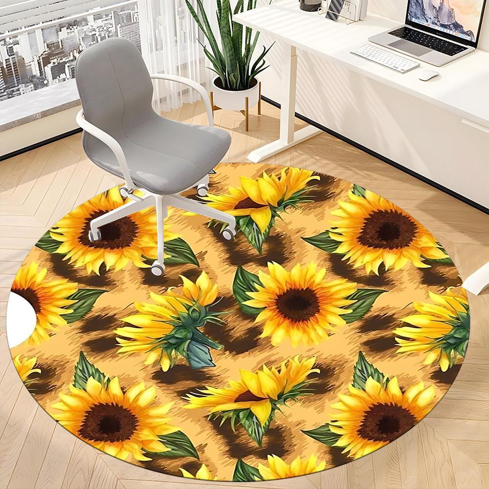1pc Sunflower Pattern Chair Carpet for Office, Non slip, Soft and Durable Office Rug
