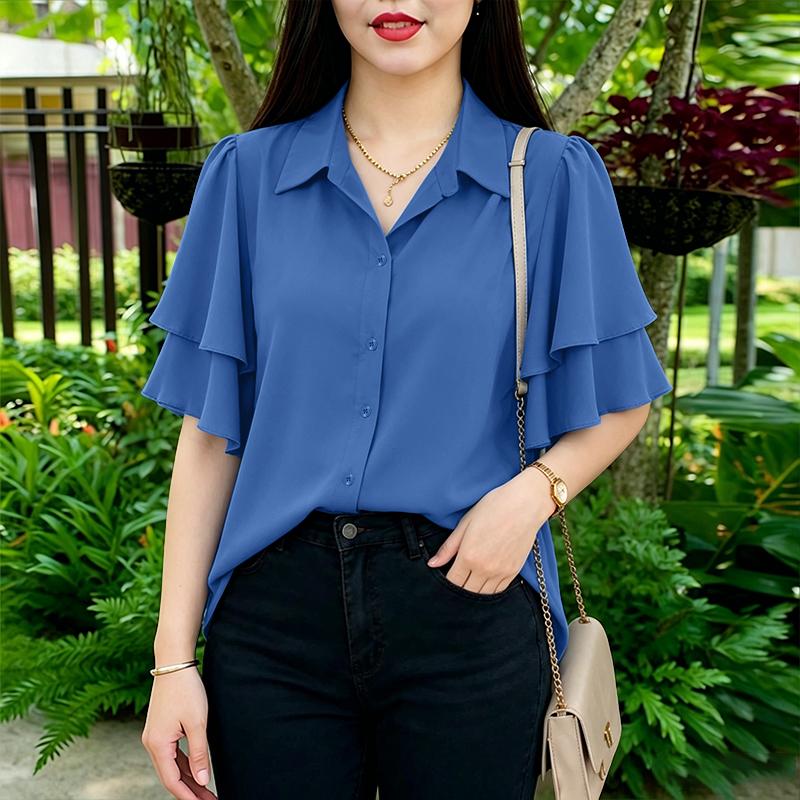 ZANZEA Women Commute Casual Turn Down Collar Loose Half Sleeve Blouse