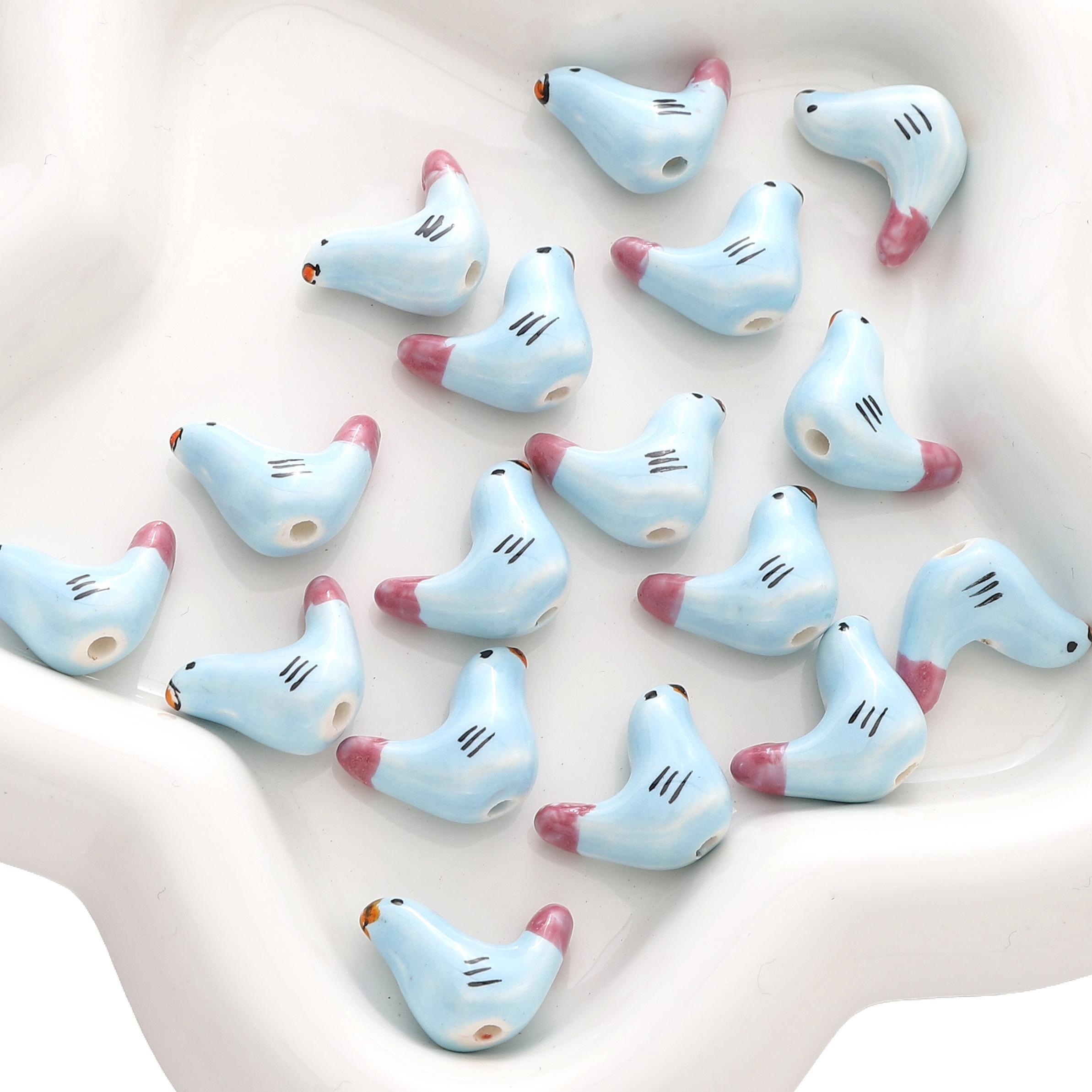 

20x14 мм голубь керамическая расписанная вручную бусина для самостоятельного изготовления браслетов ожерелий ювелирных изделий Blue pink tail