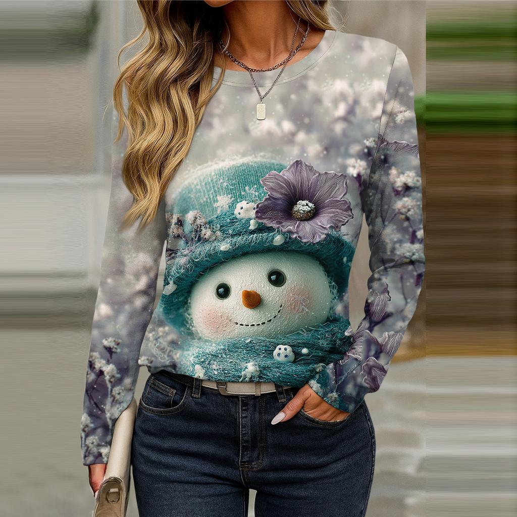 Long Sleeve Shirts For Women Cute Print Graphic Tees Blouses Casual Plus Size Basic Tops Pullover