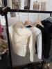 Women's Velvet Lace Base Layer Shirt - White V-neck Long Sleeve Top with Built-in Bra Pads for Autumn/Winter