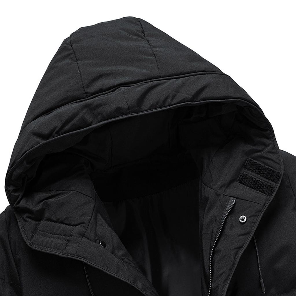 Men's Autumn Winter Zipper Warm Down Jacket Hooded Plush Solid Color  Cotton Coat