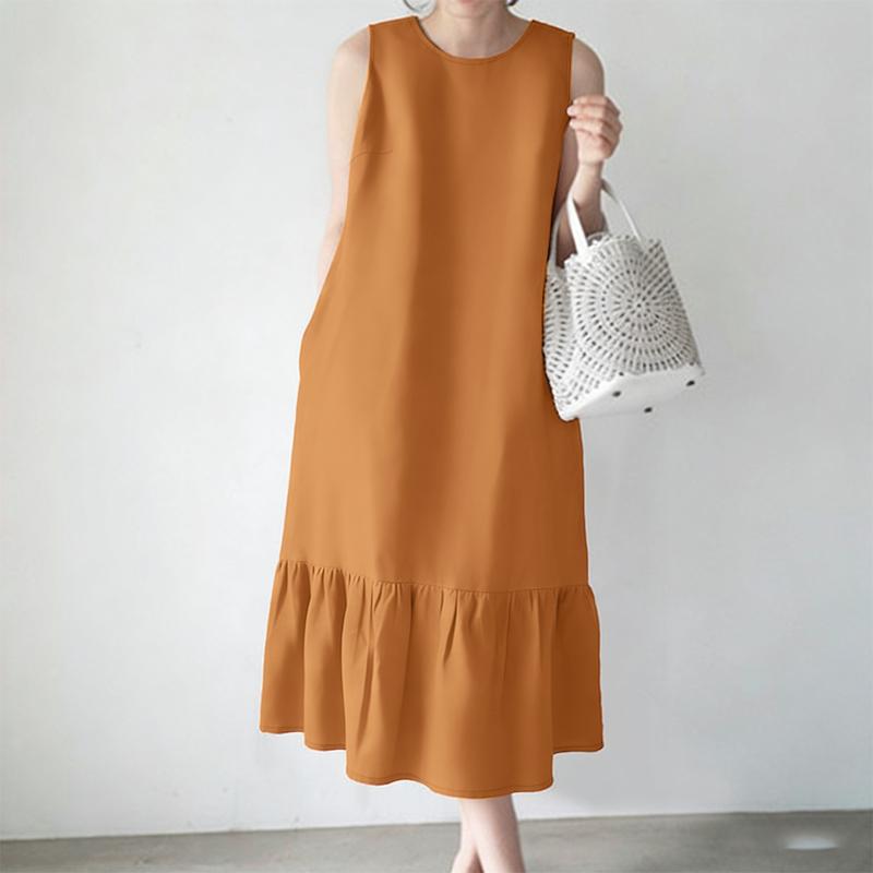 ZANZEA Women Casual Round Neck Summer Sleeveless Dress
