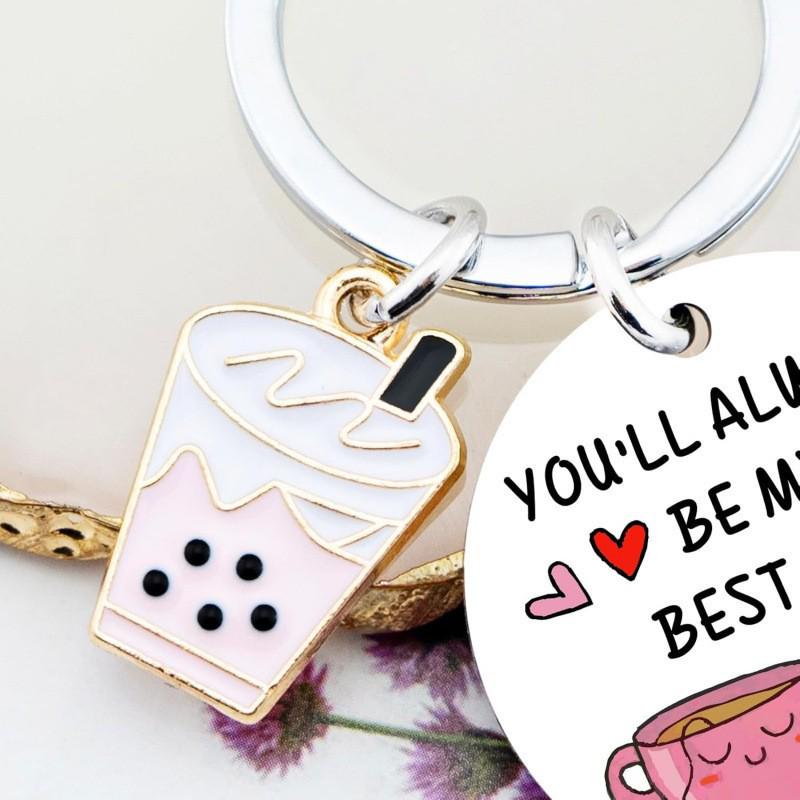 Stainless Steel Milk Tea Pendant Keychain - Cute Small Gift, New Style, In Stock