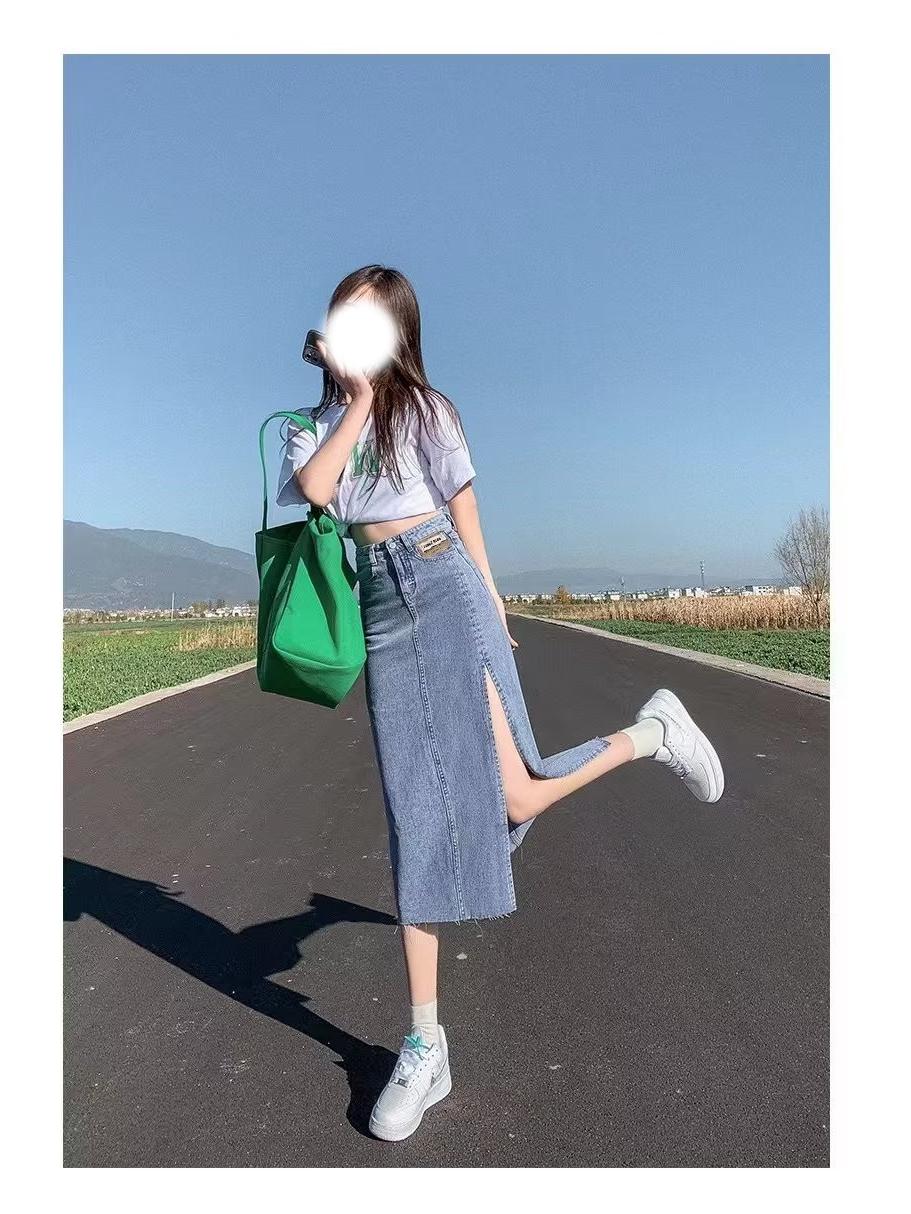 

Женская летняя светло-голубая джинсовая юбка А-силуэта с высокой талией и разрезом 3XL