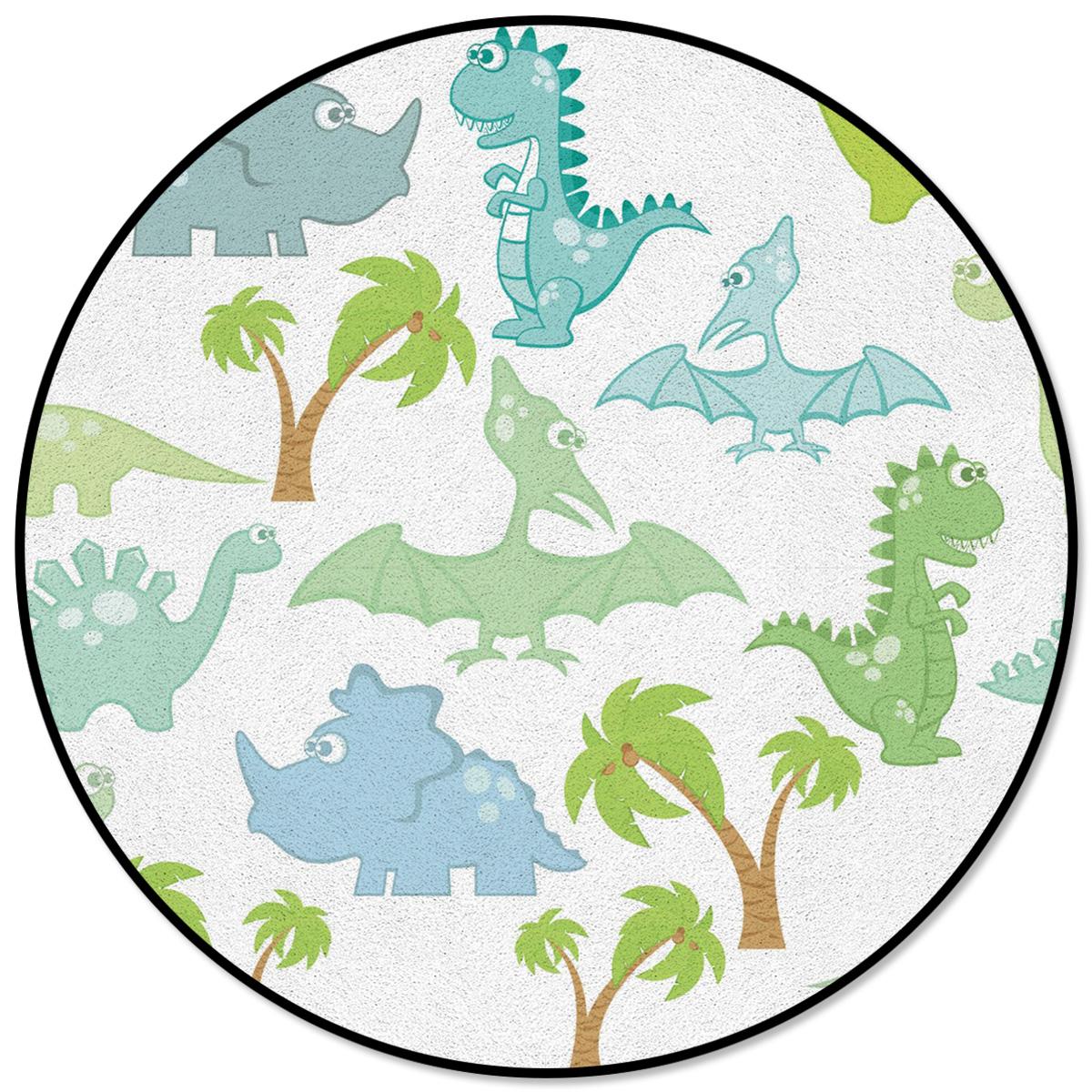 

Floor Mat Living Room Bedroom Rug Coffee Table Colorful Cartoon Dinosaur Blue Pattern Round Kids Area 60cm