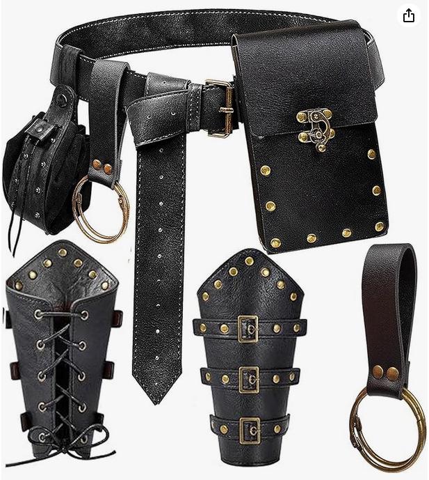 Medieval Leather Waistband Belt with Cord and Pouch