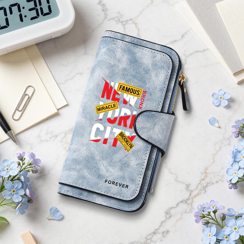 Stylish Fashion Long Purse Casual PU Wallet with Trendy New York City Print for Daily Use