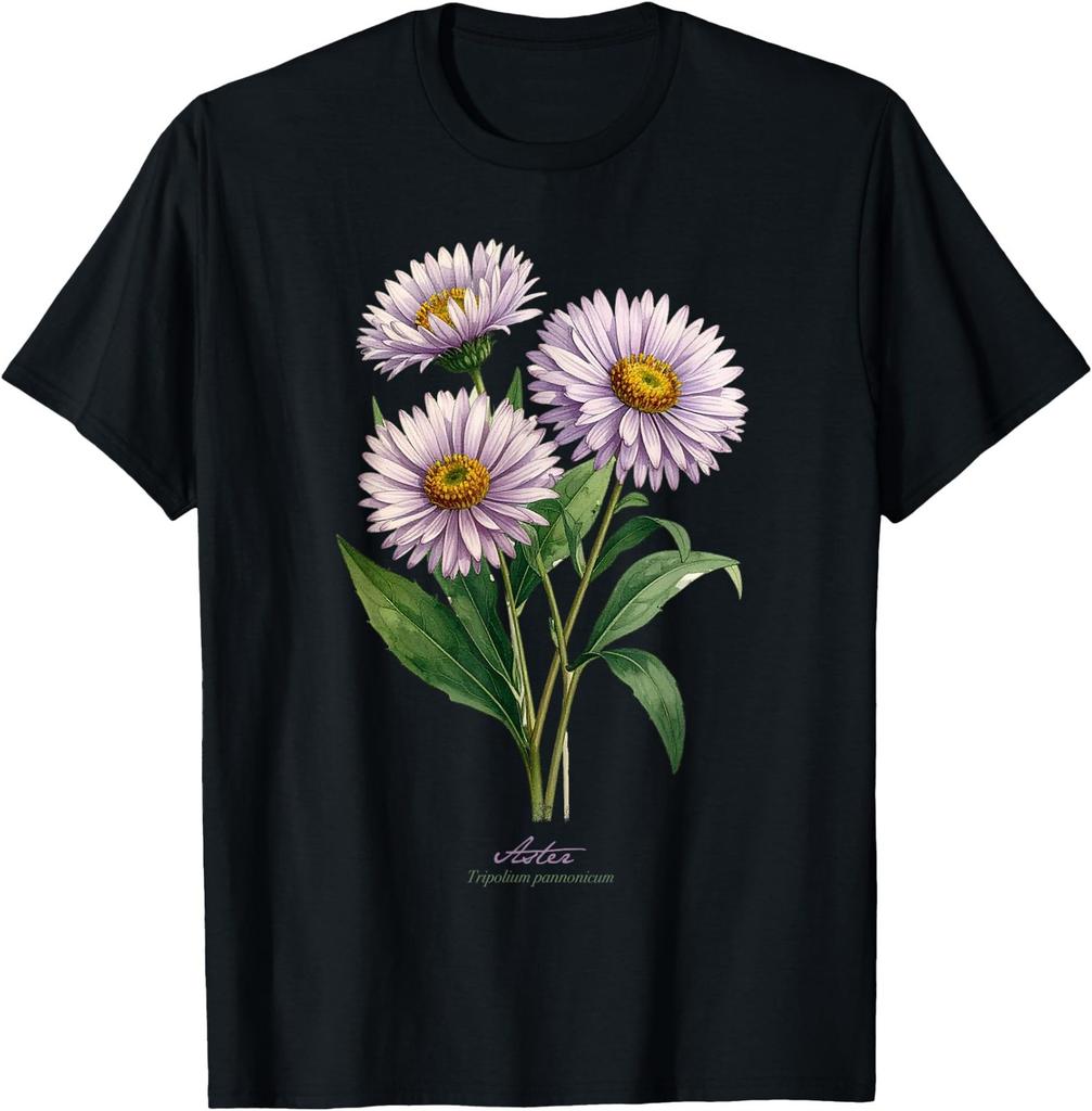 Aster Flower Scientific Name Vintage Illustration Flowers T-Shirt