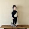 Korean Style Girls' Tops & Pants Set - 2025 Spring/Autumn Collection: White Shirt & Black Casual Pants for Children