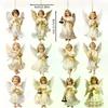 12pcs Vintage Christmas Angel Wooden Pendants, Artificial Wood Hanging Ornaments Perfect For Home & Outdoor Holiday Decor