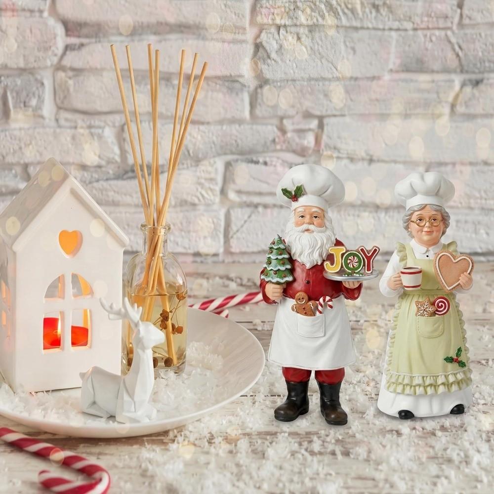 2PCS Apron Mrs. Claus Figurine Chef Hat Chef Statue Chef Santa Figurine Counter Decor
