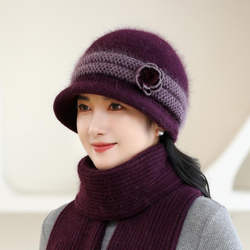 Warme Wintermütze für Damen, Strickmütze, stilvolles Kaninchenfell-Design für Schutz bei kaltem Wetter