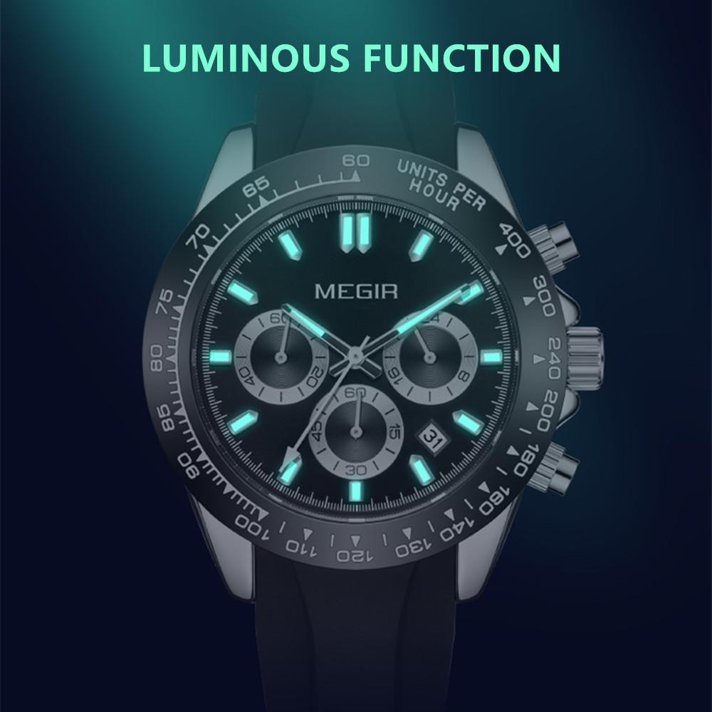 Megir Men's Analogue Business Work Calendar Luminous Quartz Wrist Watch with Silicone Band for Collection MN8104G