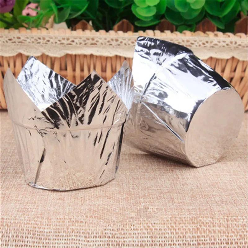 50 Stück Cupcake-Förmchen im Zeitungsstil Backförmchen für Hochzeitsfeier Caissettes Tulpenförmchen Muffin-Cupcake-Papierförmchen Ölfest Kuchenverpackung