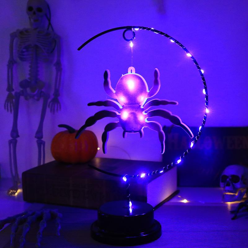 LED Iron Art Witch Shape Lights, Halloween Decor Lights with Spider, Bird & Bat Design