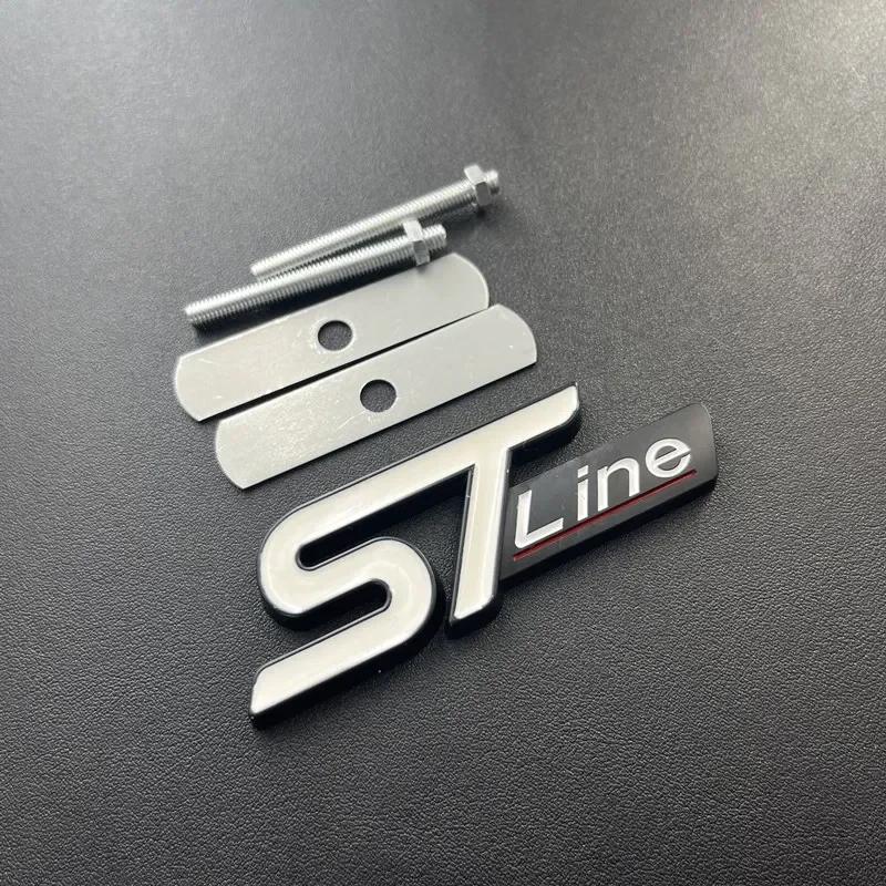 3D Metal ST Line Logo Car Front Grill Emblem Sticker Rear Trunk Badge For Ford Kuga MK3 MK4 S Max Focus Puma Fiesta Accessories