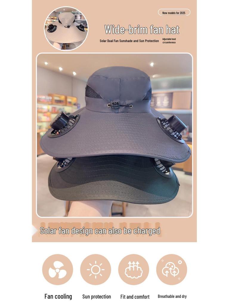 Men's Solar USB Fan Hat with UV Protection - Extra Large Brim for Summer Fishing Sunshade.
