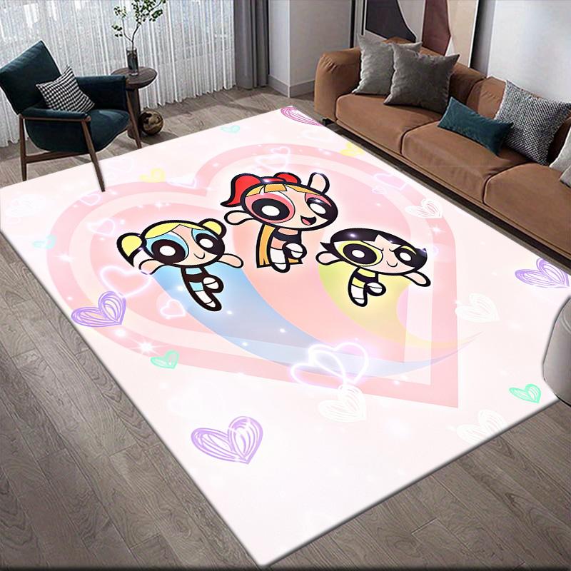 Pink Powerpuff Girls Anti-slip Floor Mat, Rectangular Carpet for Bedroom, Living Room and Game Area