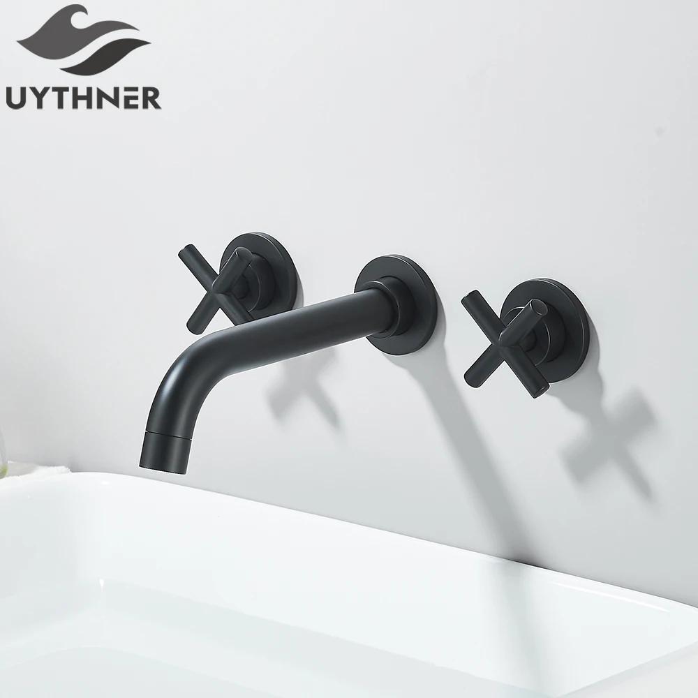 Brushed Golden Basin Faucet Wash Basin Sink Faucet Bathroom Basin Taps Wall Mounted Hot Cold Water Mixer Tap Bathtub Mixer