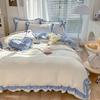 Korean Princess Style Bedding Set Girl Heart Solid Color Double Bed Sheets Washed Cotton Ruffled Bed Cover Skirt Sheet Quilt Set