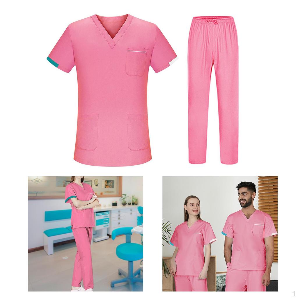 Nursing Uniform Scrub Set Work suits Nurse Top Pants V Neckline Short Sleeve Workwear for Healthcare