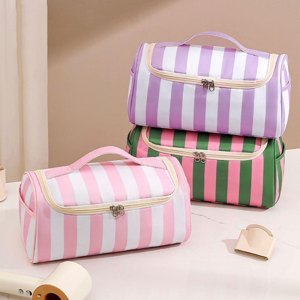 Large Capacity Travel Storage Case Striped Cosmetic Organizer Travel Toiletry Bag Travel Use