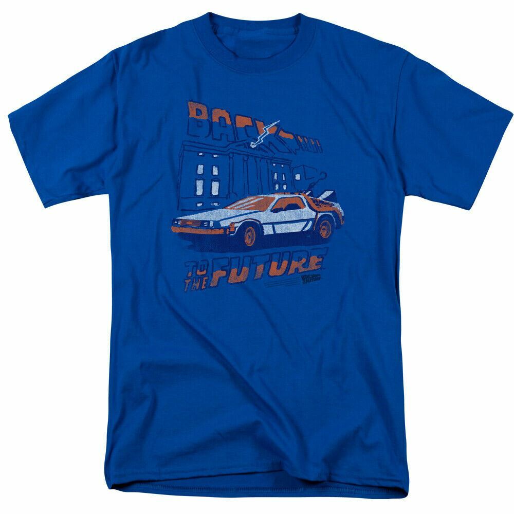 26 Back to the Future Lightning Stikes T Shirt Mens Licensed Retro Movie Royal Blue Unisex T-Shirt XXXXL