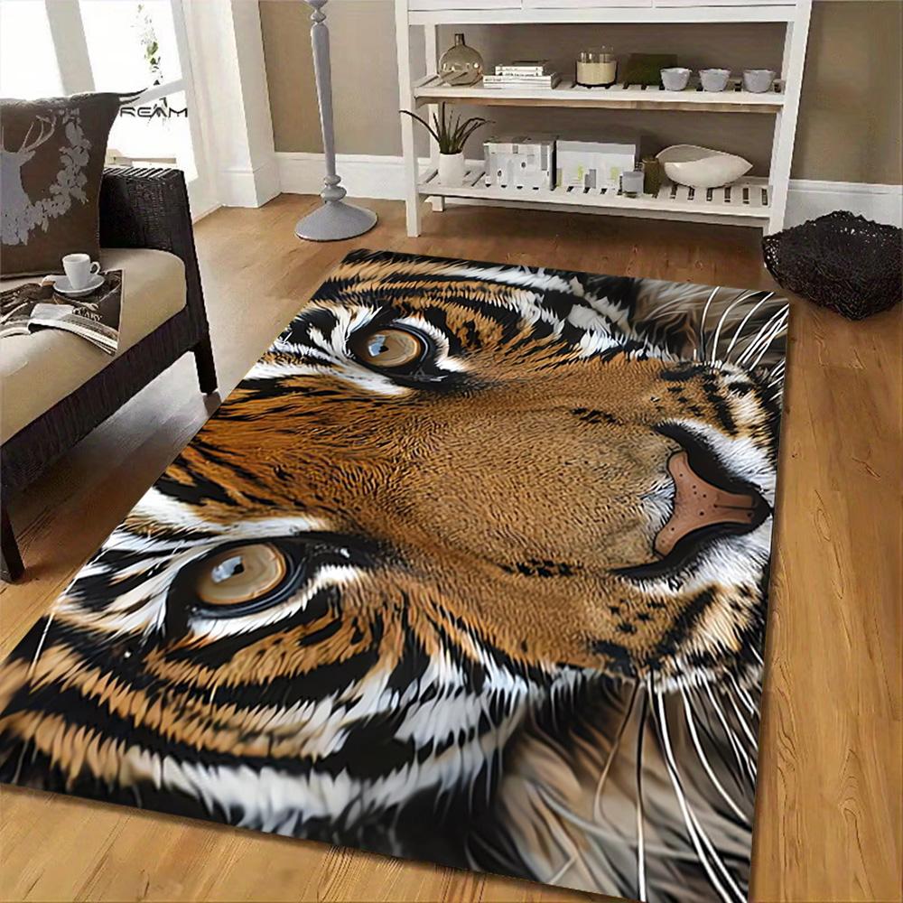 White Tiger Print Rug Decoration,Carpet,Living Room,Bedroom, Non-slip,Square rug