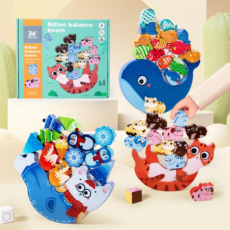 Children's Animal Balance Stacking Music Desktop Interactive Game Building Block Stacking Balance Boat Early Education Puzzle Wooden Toy