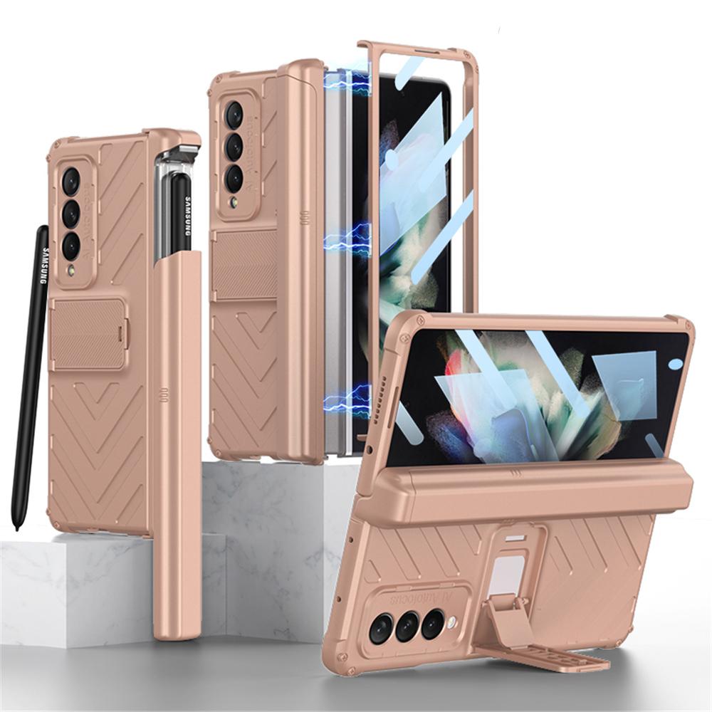 Жесткий чехол с магнитной шарнирной подставкой для Samsung Galaxy Z Fold 3 5G, чехол со встроенной защитой экрана, противоударный чехол для телефона, чехлы