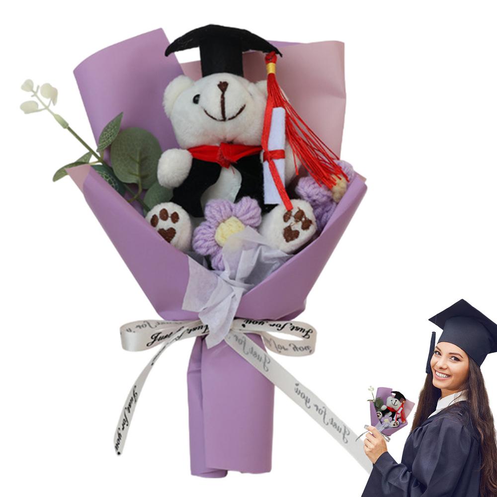 Bear Bouquet Plush Bouquet Handmade Creative Crochet Flowers Woven Plush Bouquet Long-Lasting Flower Arrangement For Graduates