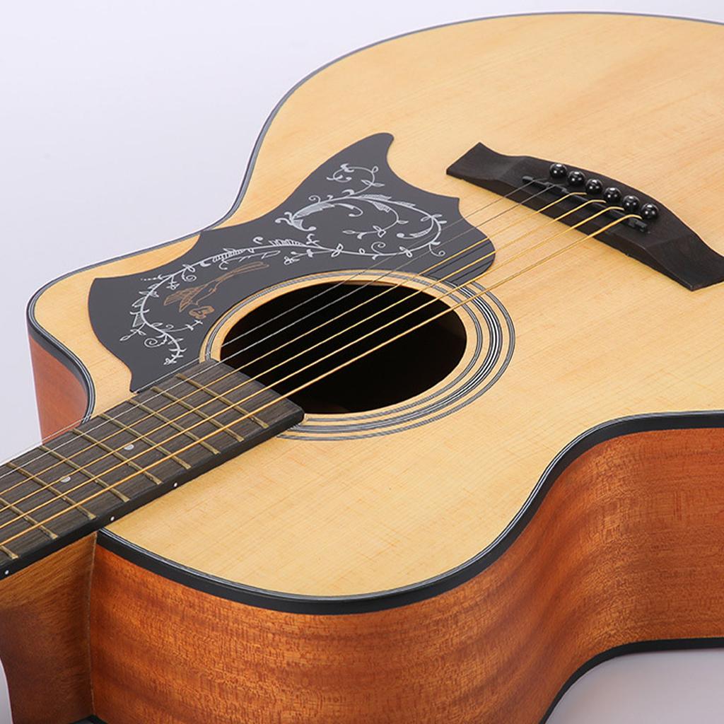 Černý 41palcový kytarový pickguard odolný proti poškrábání, dekorativní květinový a ptačí potisk, kryt na trsátko