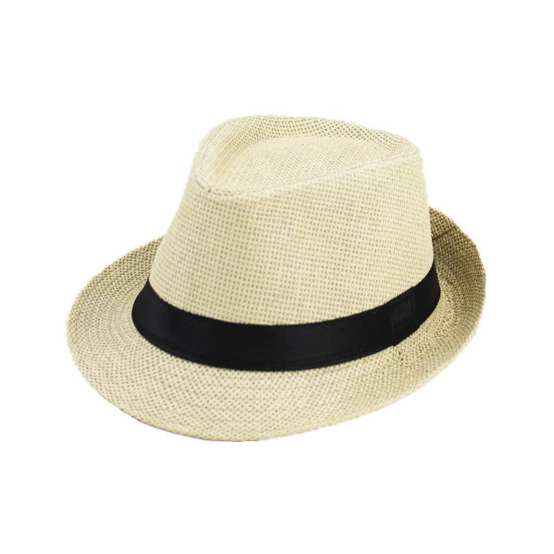 Frühling Sommer Eltern Kind Leinen Stroh Atmungsaktive Kappe Herren Reise Sonnenschutz Band Dekoration Sonnenschutz Jazz Hut Sonnenhut F58