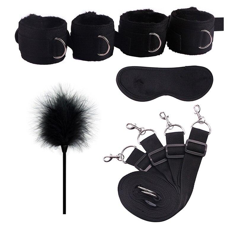 Sex Handcuffs With Mask and Flirting Feather Stick BDSM Bondage Set Under Bed Erotic Sex Toys for Women Couple Adult Game