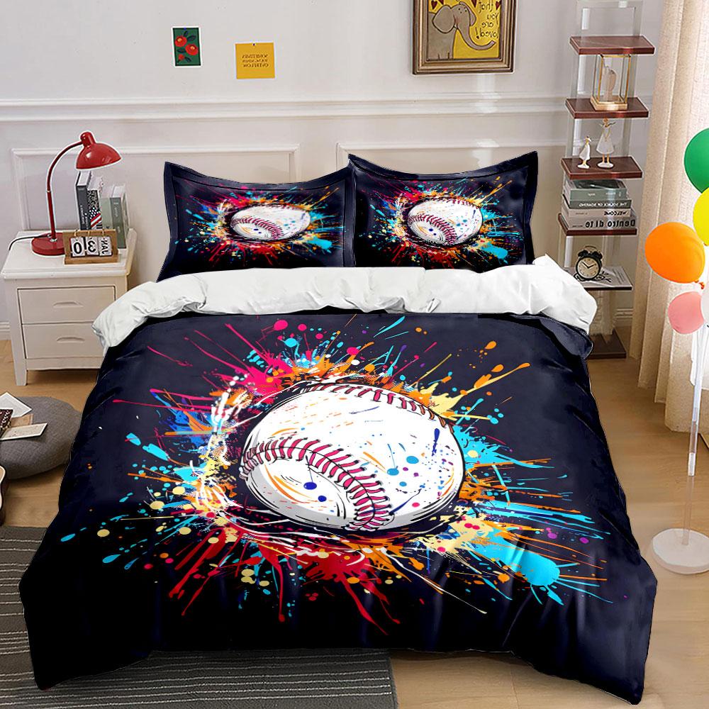 "Colorful Baseball-Themed Art Set" kid's and adults' bedroom decor, Exquisite three-piece bedding set gift