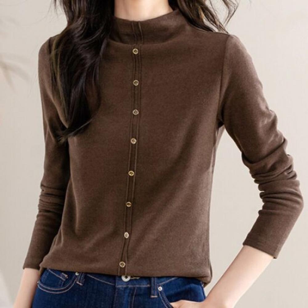 Navava SofT Warm BuTTon Half High Neck Long Sleeve T shirT nT1095