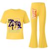 2pcs Kids Girls Lily Lovebraids Printed Casual Short Sleeves T-shirt Top Flared Trumpet Trousers Top Pants Sets