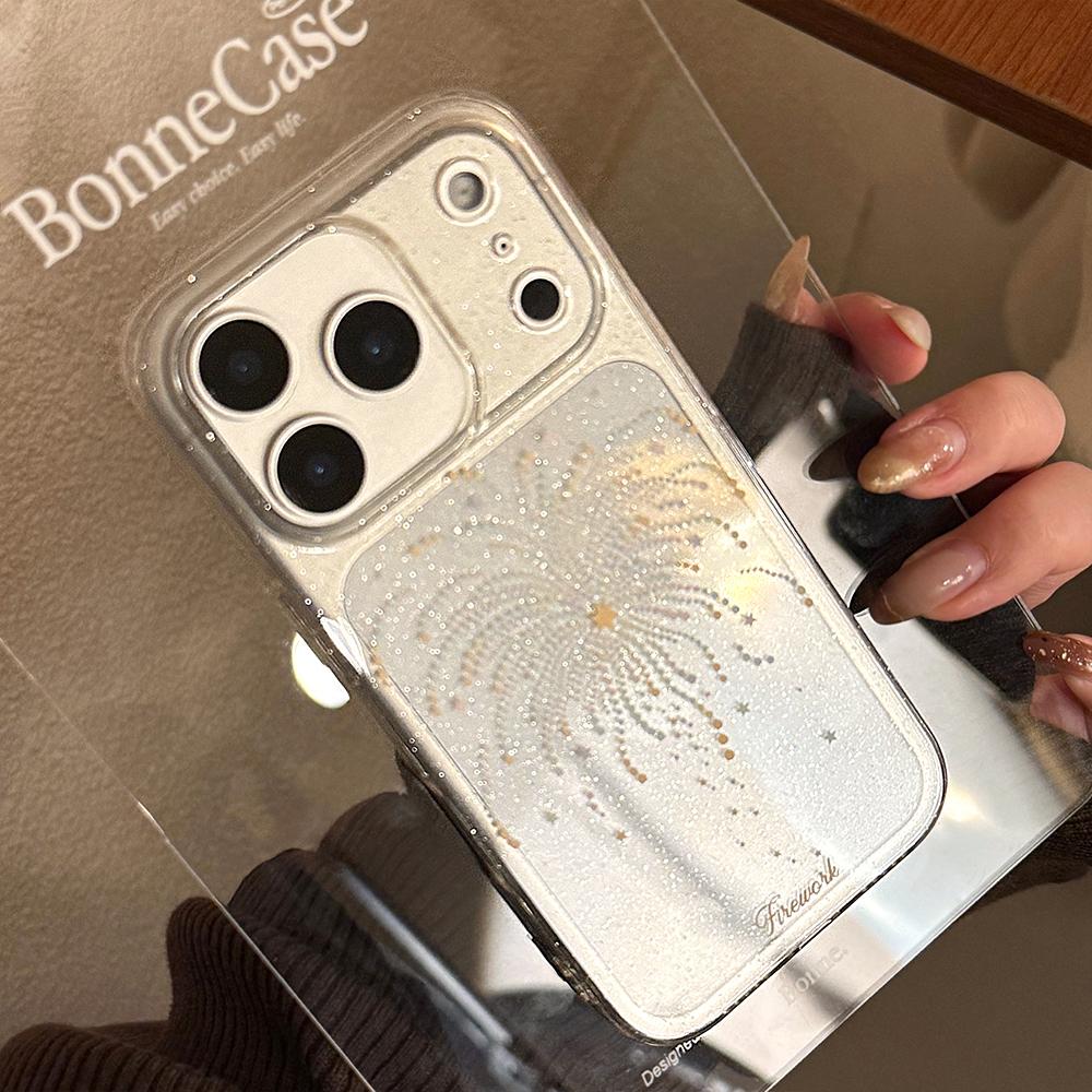 Glitter Bling Firework Pattern Transparent Phone Case for iPhone 17promax 17pro 13 14 15 16 Pro Max Shockproof Claer Cover Funda