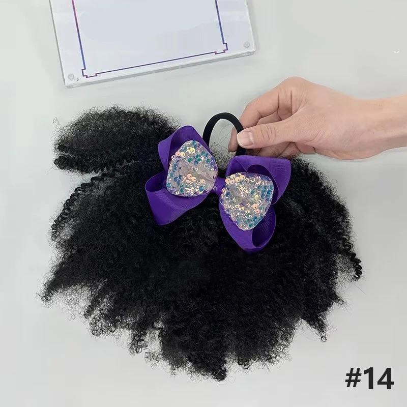 2pcs/ Luxury Kids Hair Buns Kids Afro Puff Soft Like Natural Human Hair Hand Feel Marley Kinky Bulk for Hair Girl with Elastic