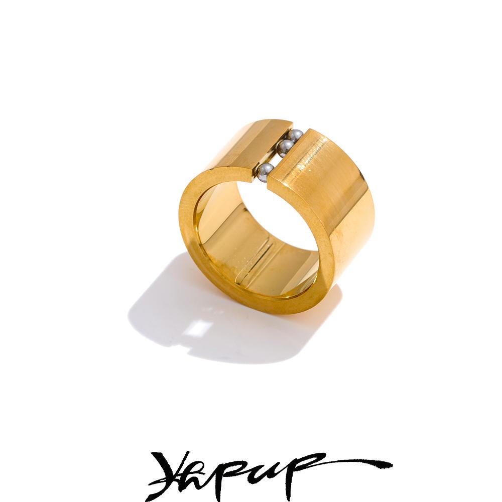 Eetit Distinctive Stainless Steel Wide Polished Charm Ring 2025 Steel Movable 18K Golden PVD Plated Finger Jewelry