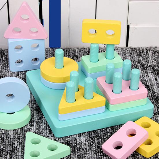 Kids Stacking Building Block Toy Toddlers Boys Girls Geometric Shapes Sorting Color Learning Fine Motor Skills Educational Building Block Toy